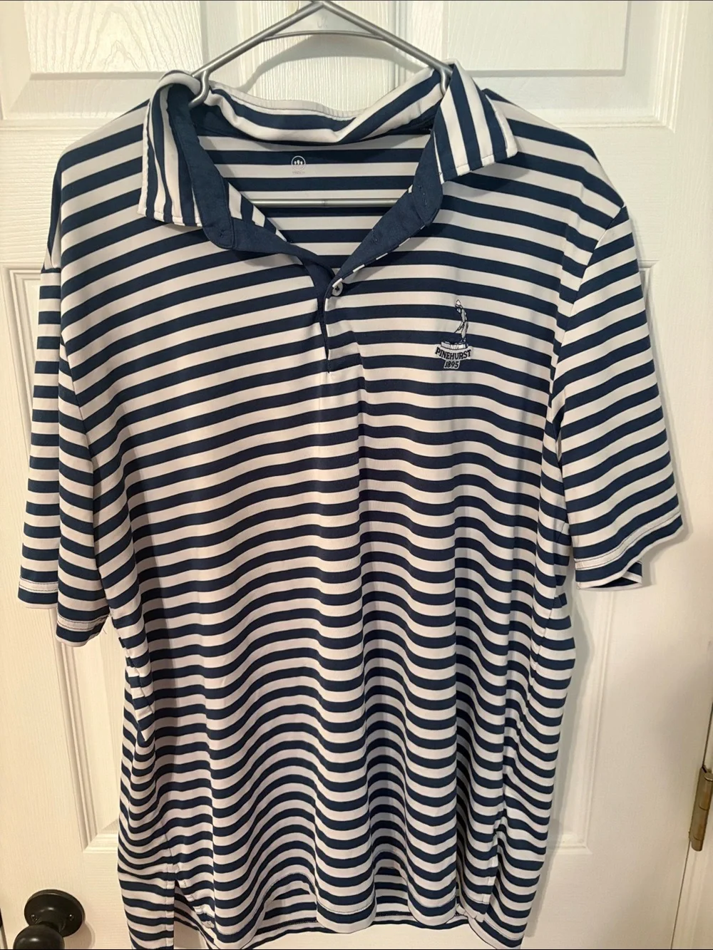 PineHurst Ralph Lauren Navy and White Striped Polo Golf Shirt XL